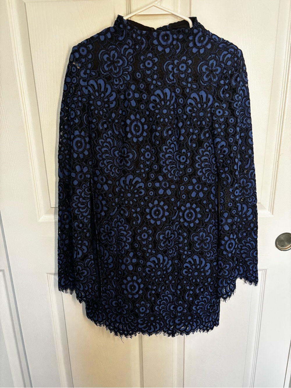 Mossman Blue Black Floral Lace Long Sleeve Mini Dress Size 6